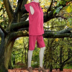 Nike Raspberry Two Piece Active Wear Outfit, Sleeveless Hoodie & Long Shorts